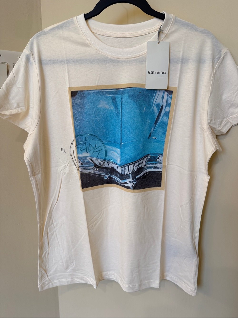 NWT Zadig & Voltaire Cream Graphic T-Shirt Tee size L